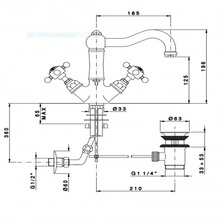Officina Nicolazzi Half Dome Crystal Liberty, Monoforo lavabo scarico automatico, canna girevole