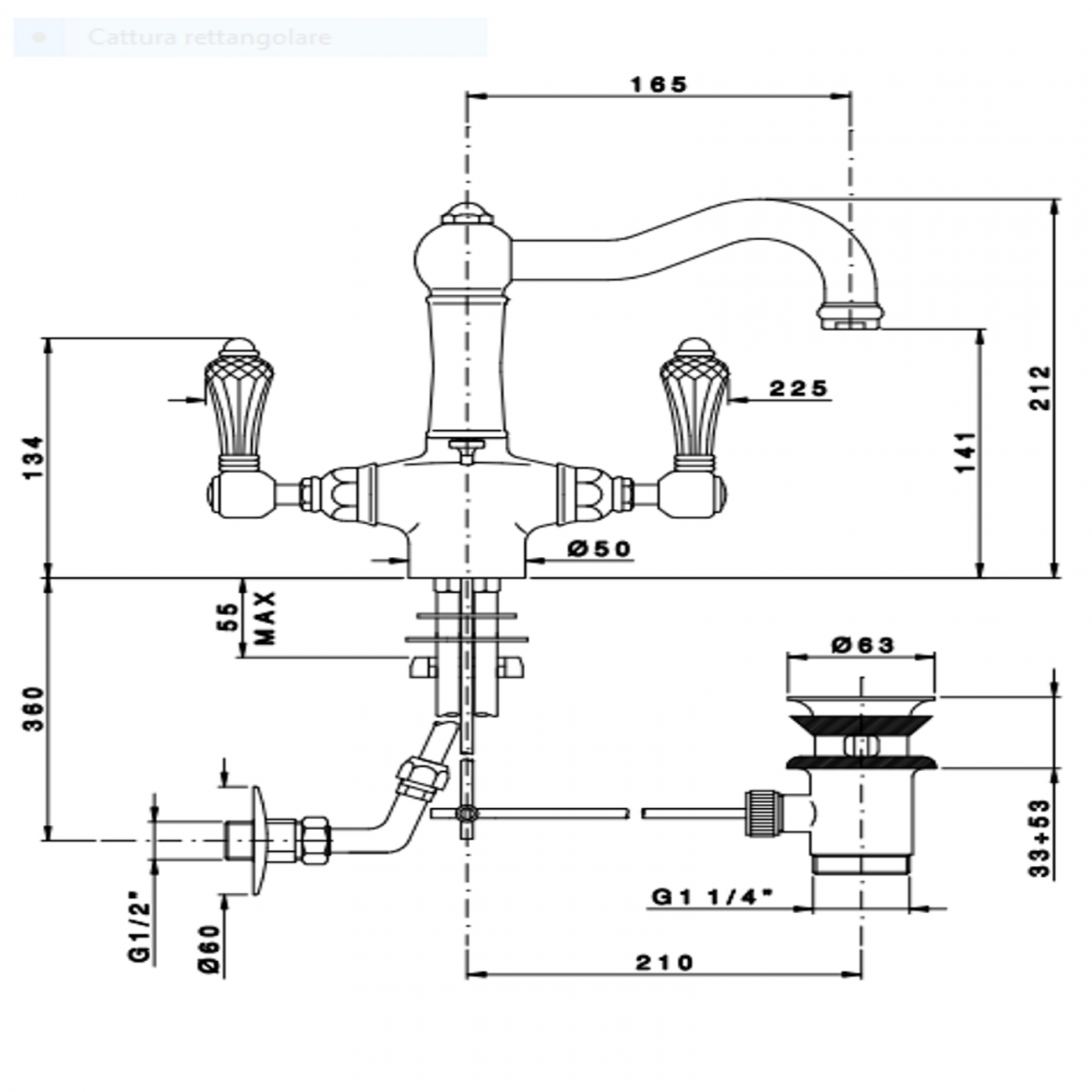 Officina Nicolazzi Half Dome Crystal Liberty, Single hole automatic drain basin, swivel barrel