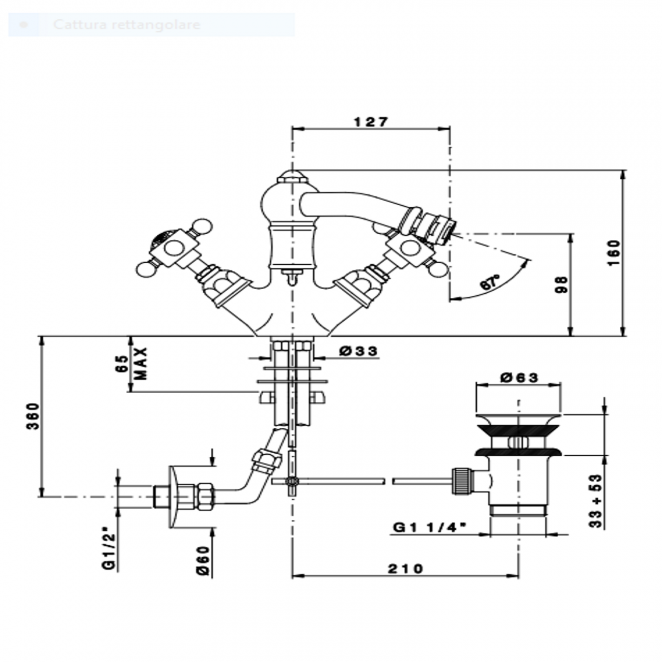 Officina Nicolazzi Half Dome Crystal Liberty, Monohole bidet automatic drain, swivel barrel