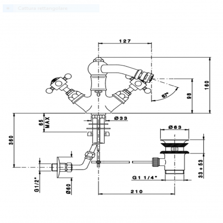 Officina Nicolazzi Half Dome Crystal Liberty, Monohole bidet automatic drain, swivel barrel
