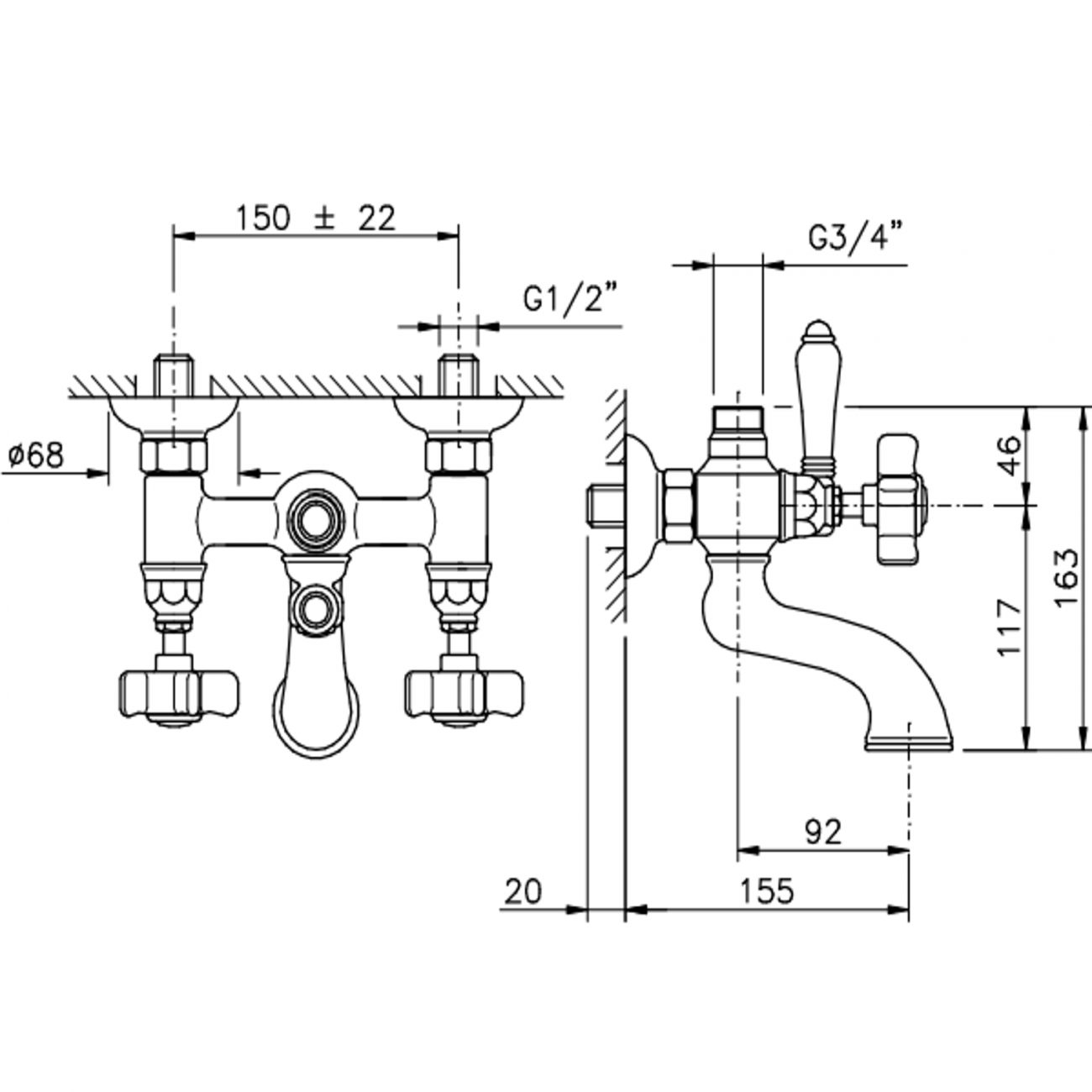 Officina Nicolazzi Tradizionale, Gruppo vasca esterno per colonna doccia