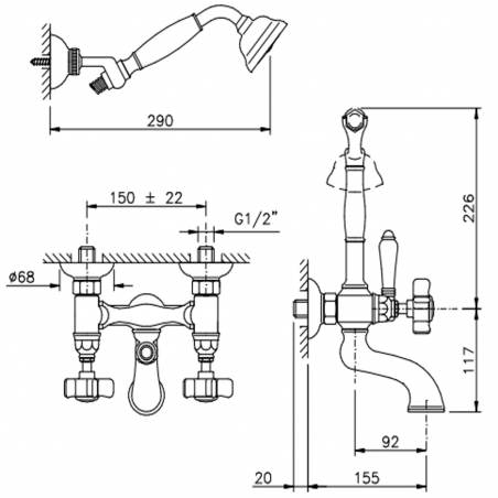 Officina Nicolazzi Tradizionale, Groupe baignoire avec douche extérieure duplex