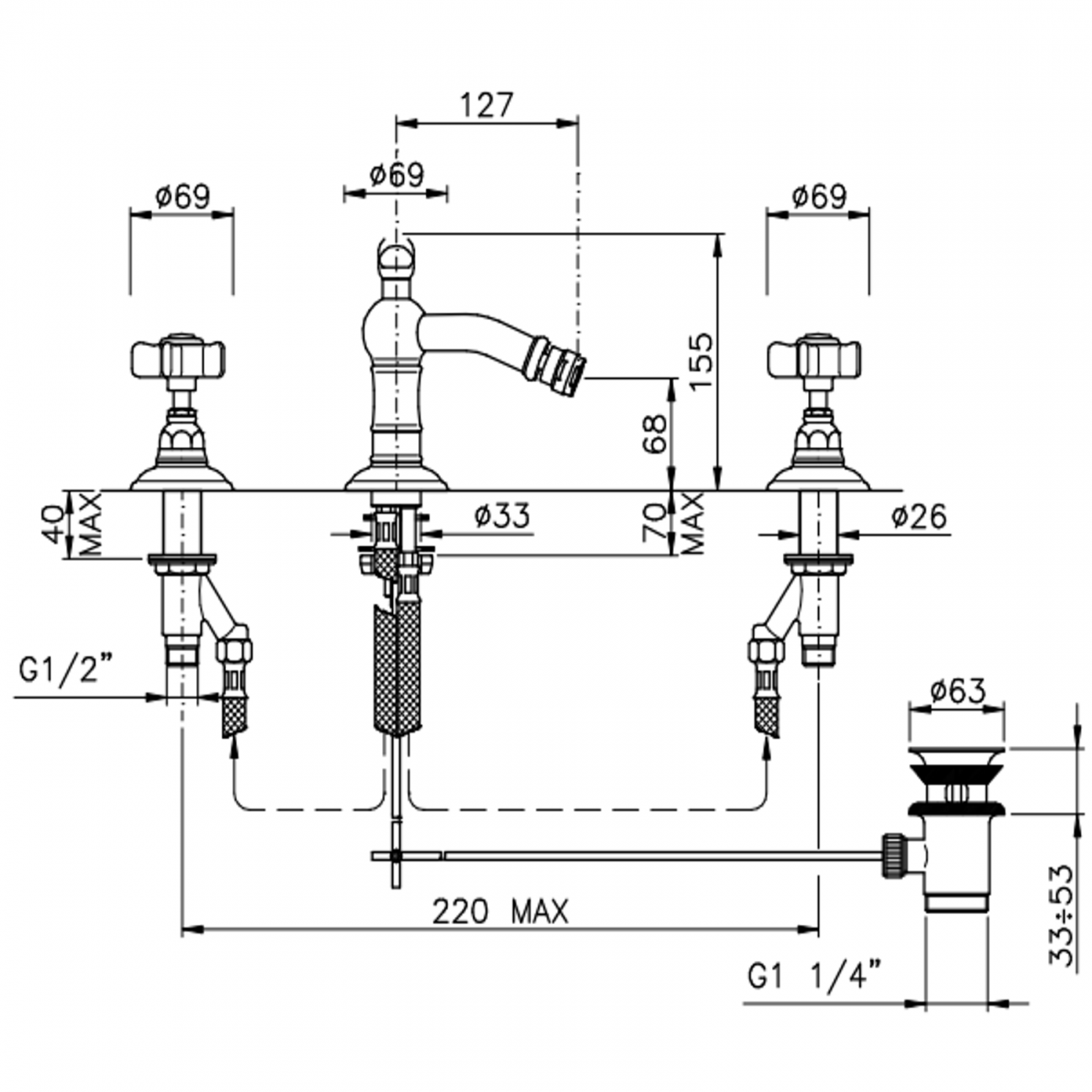 Officina Nicolazzi Tradizionale, Batteria per bidet esterna