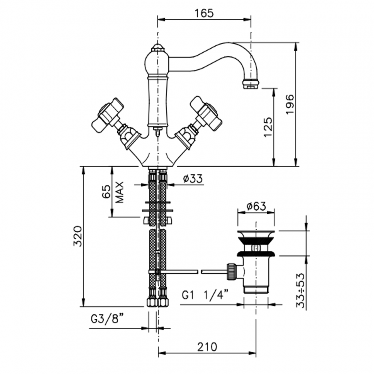 Officina Nicolazzi Tradizionale, Single-lever automatic discharge washbasin, swivel barrel