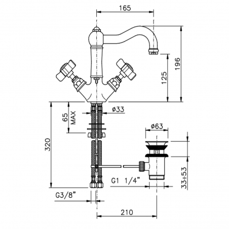 Officina Nicolazzi Tradizionale, Single-lever automatic discharge washbasin, swivel barrel