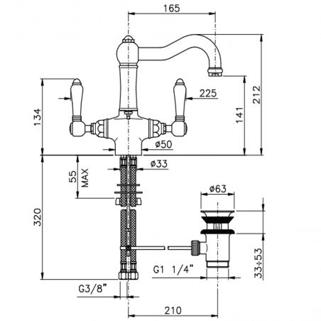 Officina Nicolazzi Tradizionale, Monoforo lavabo scarico automatico, canna girevole