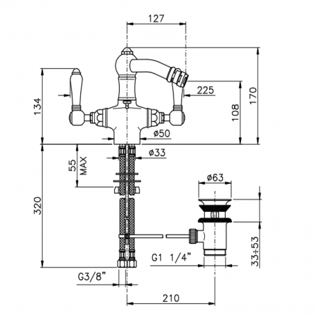 Officina Nicolazzi Tradizionali,  Monoforo lavabo scarico automatico, canna girevole
