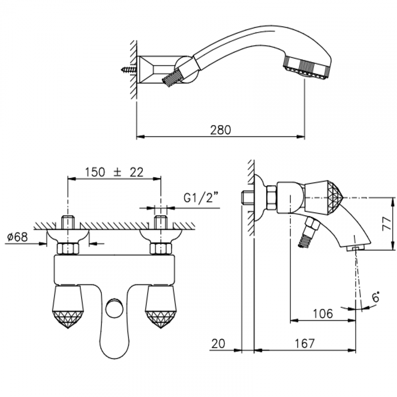Officina Nicolazzi Cristallo, Bathtub group with outdoor shower duplex
