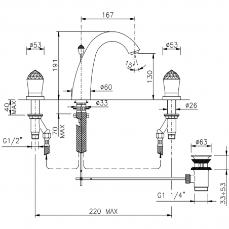 Officina Nicolazzi Cristallo, Battery washbasin automatic discharge
