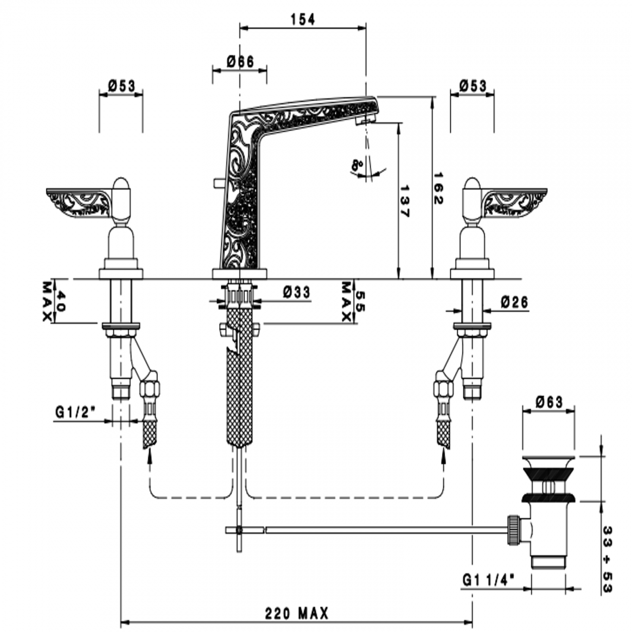 Officina Nicolazzi Liberty, Batería de lavabo de descarga automática