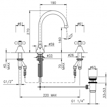 Officina Nicolazzi Nuova Brenta, Washbasin swivel barrel battery