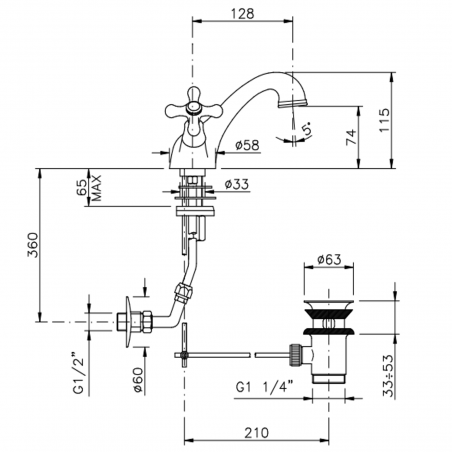 Officina Nicolazzi Nuova Brenta, Single hole automatic discharge washbasin