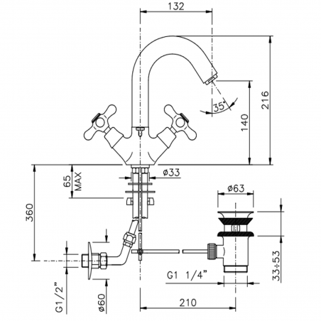 Officina Nicolazzi Nuova Brenta, Monotrou lavabo vidange automatique, pivot