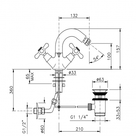 Officina Nicolazzi Nuova Brenta, Monotrou bidet vidange automatique, pivot