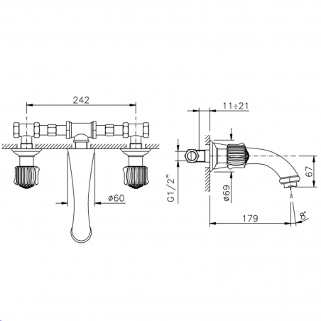 Officina Nicolazzi Onice, Battery washbasin wall mounted