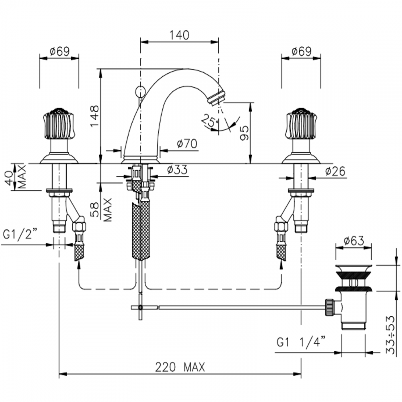 Officina Nicolazzi Onice, Batteria lavabo scarico automatico