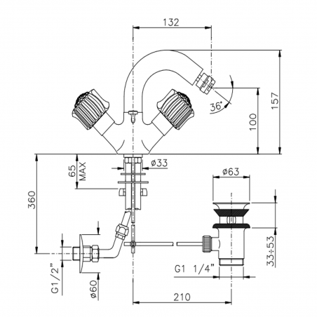 Officina Nicolazzi Onice, Monoforo bidet scarico automatico, canna girevole