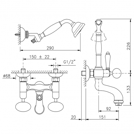 Officina Nicolazzi Cristallo di Rocca, Bathtub group with outdoor shower duplex