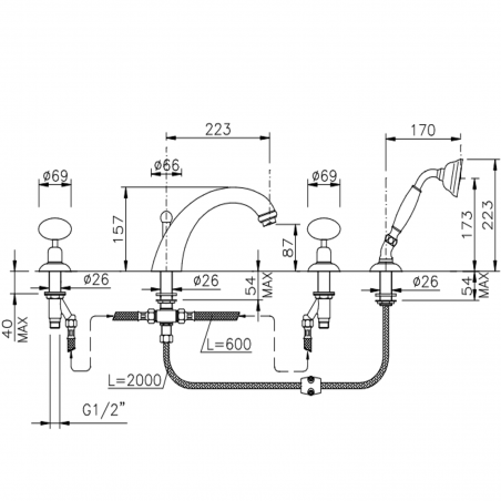 Officina Nicolazzi Cristallo di Rocca, Gruppo bordo vasca 4 fori