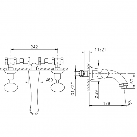 Officina Nicolazzi Cristallo di Rocca, Battery washbasin wall mounted