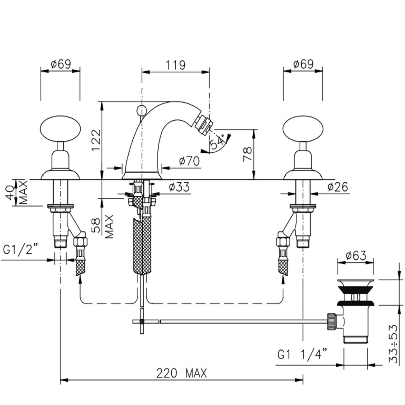 Officina Nicolazzi Cristallo di Rocca, Batteria per bidet esterna