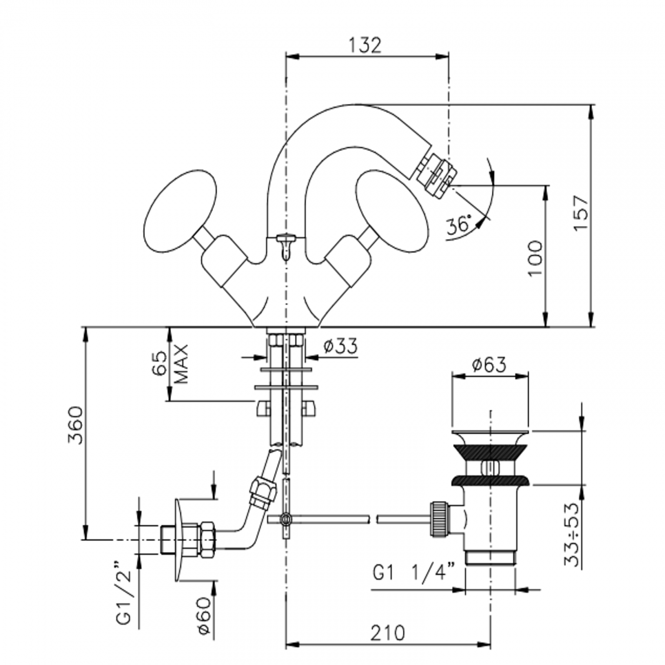 Officina Nicolazzi Cristallo di Rocca, Monoforo bidet scarico automatico, canna girevole