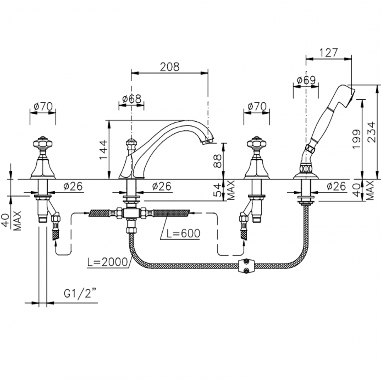 Officina Nicolazzi Teide Chic, Groupe de bord de la baignoire 4 trous