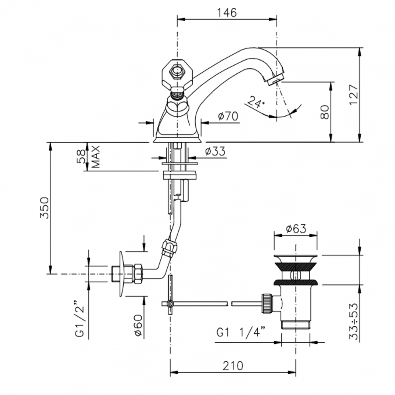 Officina Nicolazzi Teide Chic, Monoforo lavabo scarico automatico