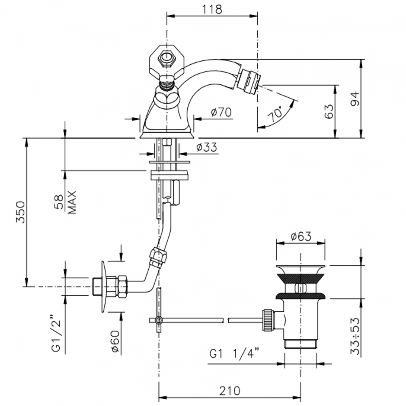 Officina Nicolazzi Teide Chic, Monoforo bidet scarico automatico
