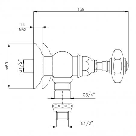 Officina Nicolazzi Teide Chic, 3/4" washing machine tap with 1/2" flex connection