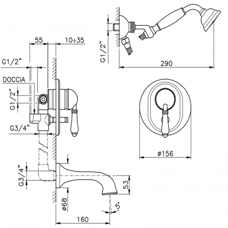 Officina Nicolazzi Monocomando Classico, Monocomando vasca incasso