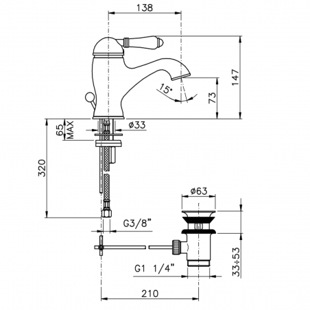 Officina Nicolazzi Monocomando Classico, Monocomando per lavabo con scarico automatico