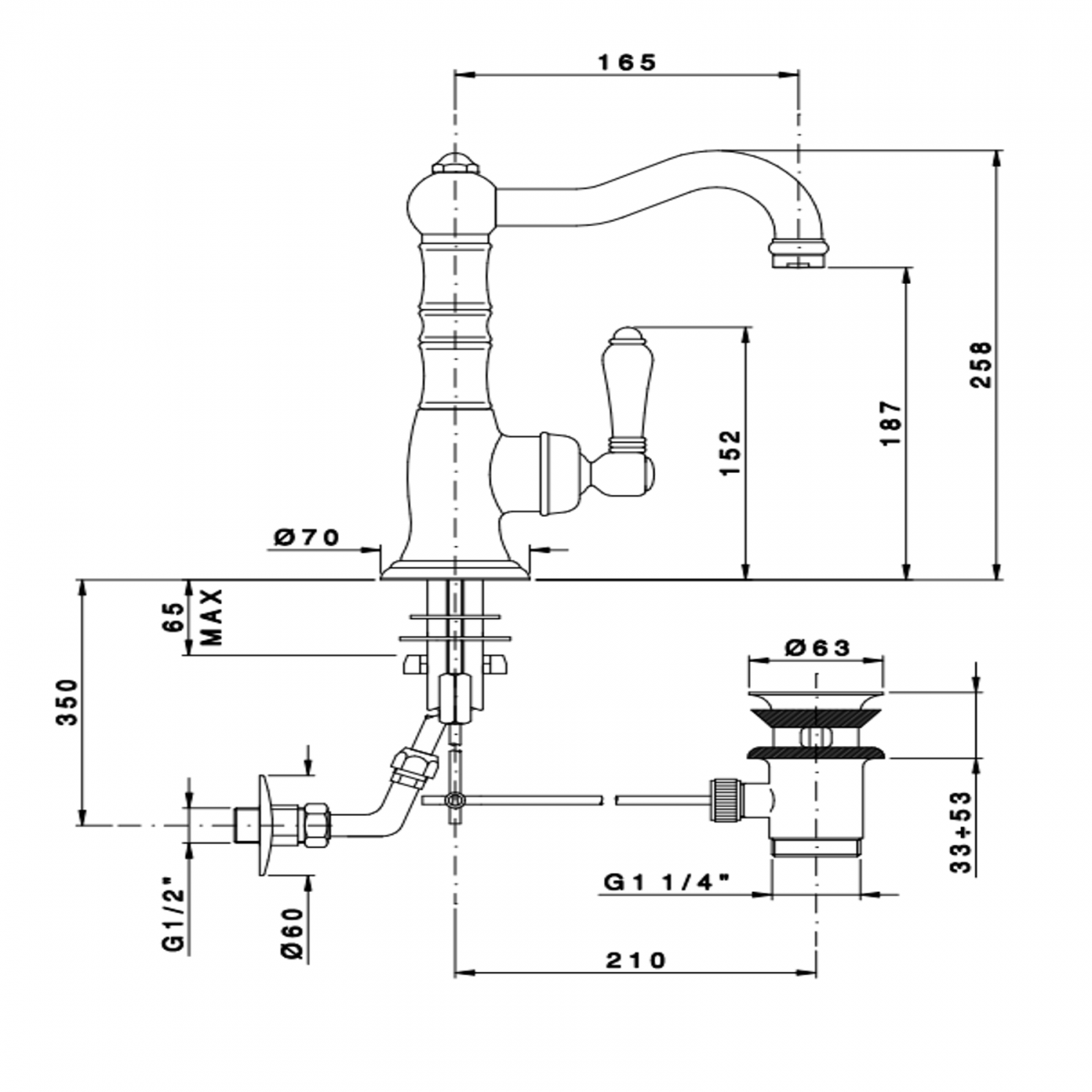 Officina Nicolazzi Monocomando Classico, Single lever for washbasin with automatic drain