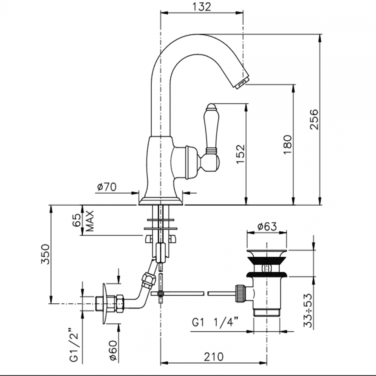 Officina Nicolazzi Monocomando Classico, Single lever for washbasin with automatic drain
