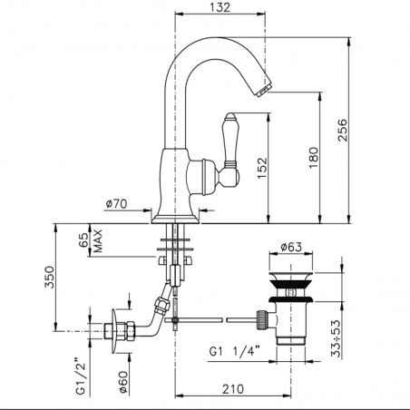 Officina Nicolazzi Monocomando Classico, Single lever for washbasin with automatic drain