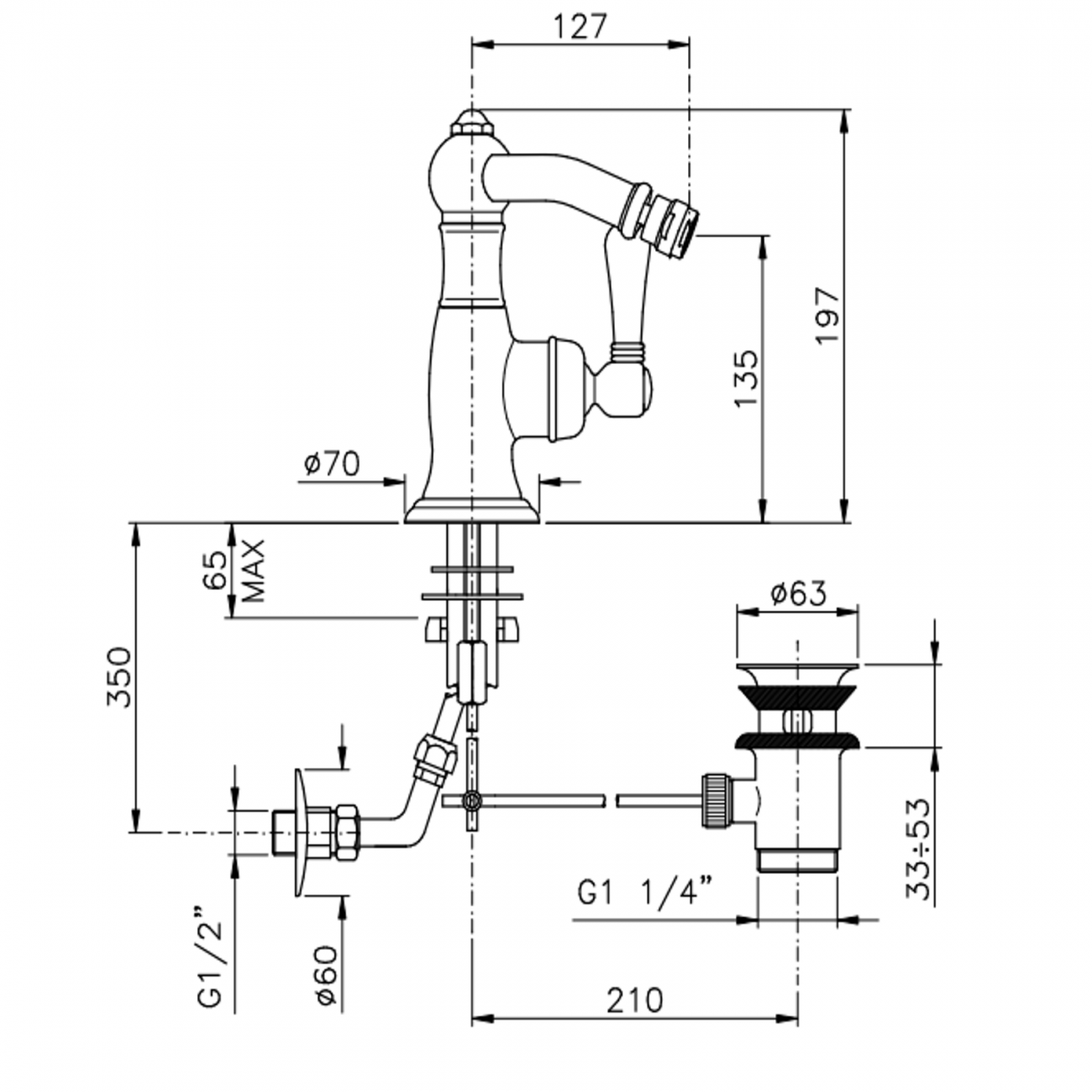 Officina Nicolazzi Monocomando Classico, Single lever bidet with automatic drain