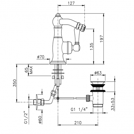 Officina Nicolazzi Monocomando Classico, Single lever bidet with automatic drain