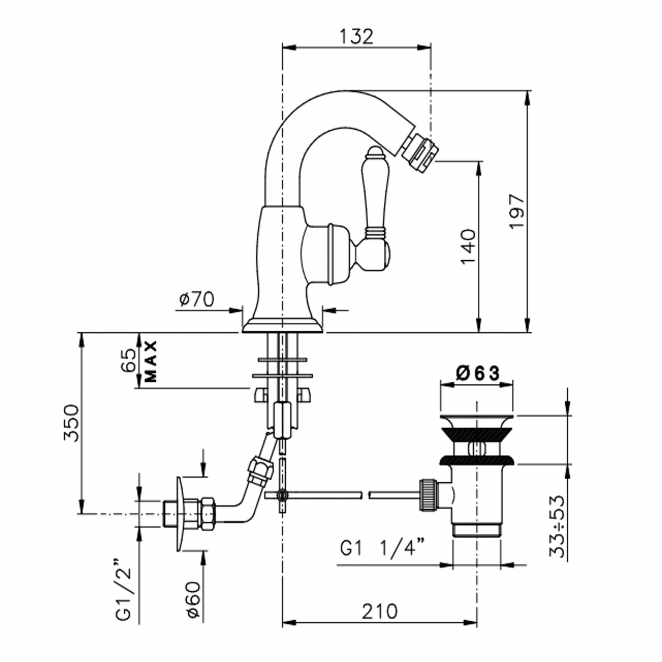 Officina Nicolazzi Monocomando Classico, Monocomando per bidet con scarico automatico