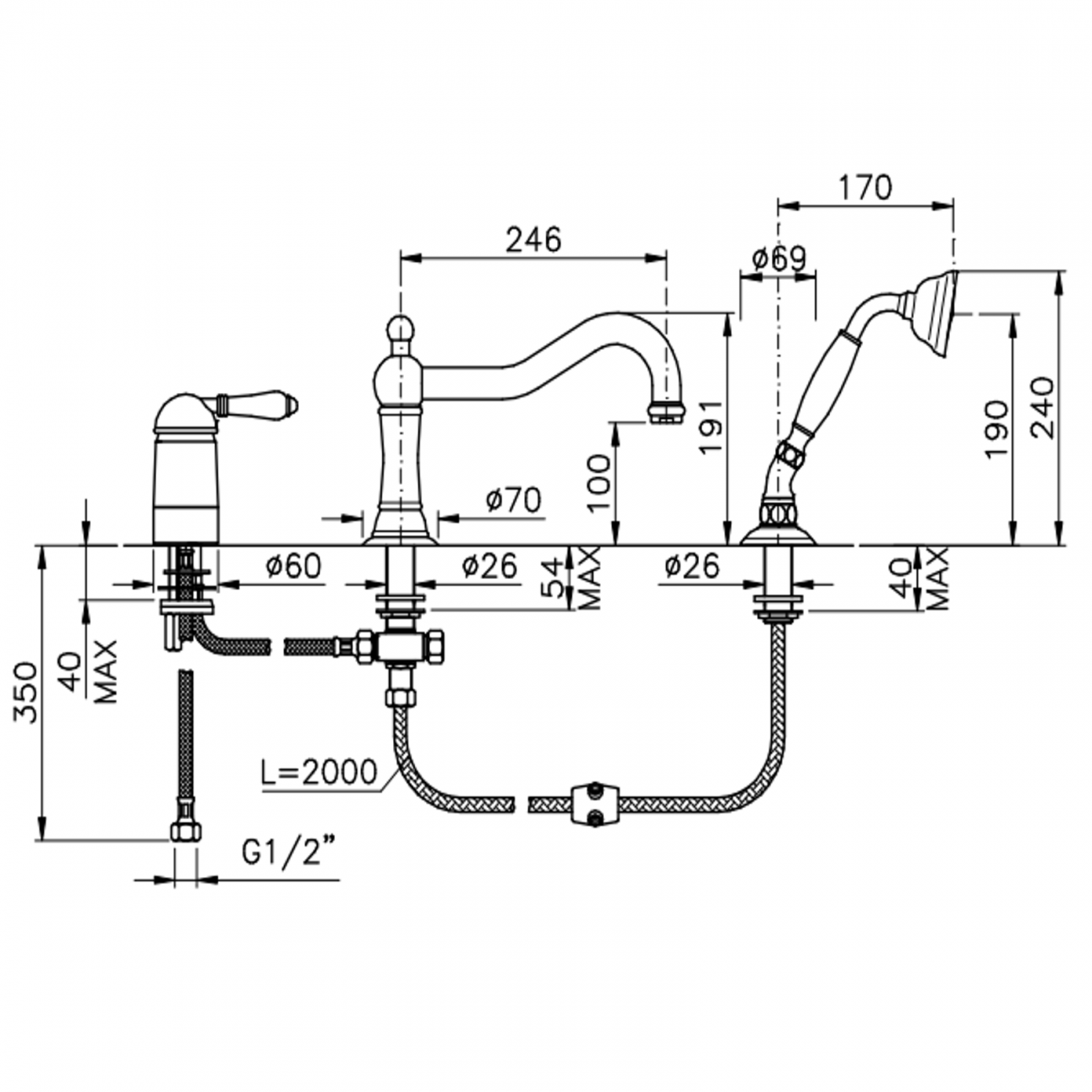 Officina Nicolazzi Monocomando Classico, Single lever bath edge