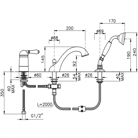 Officina Nicolazzi Monocomando Classico, Single lever bath edge