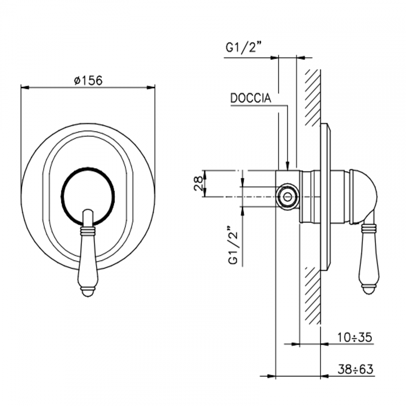 Officina Nicolazzi Monocomando Classico, Built-in single-lever shower door