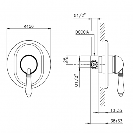 Officina Nicolazzi Monocomando Classico, Built-in single-lever shower door