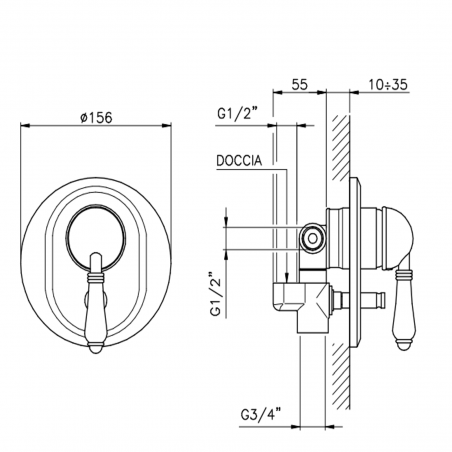 Officina Nicolazzi Monocomando Classico, Built-in single-lever shower with diverter