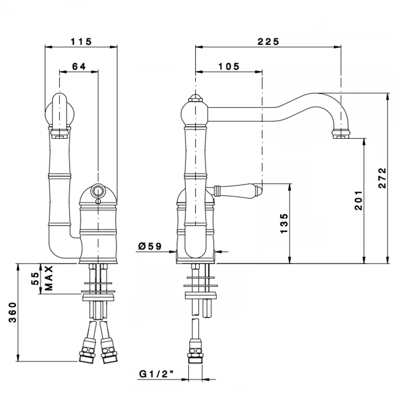 Officina Nicolazzi El Capitan, Single lever sink swivel rod