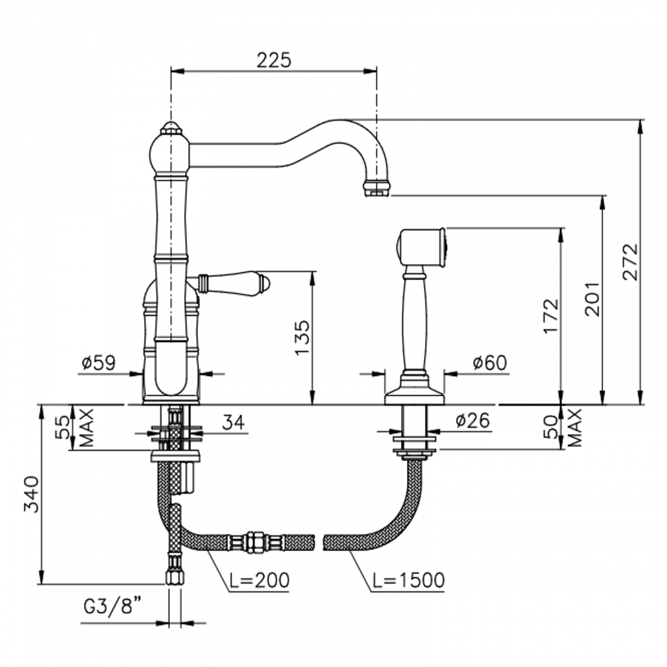 Officina Nicolazzi El Capitan, Monocomando lavello canna girevole c/doccia estraibile