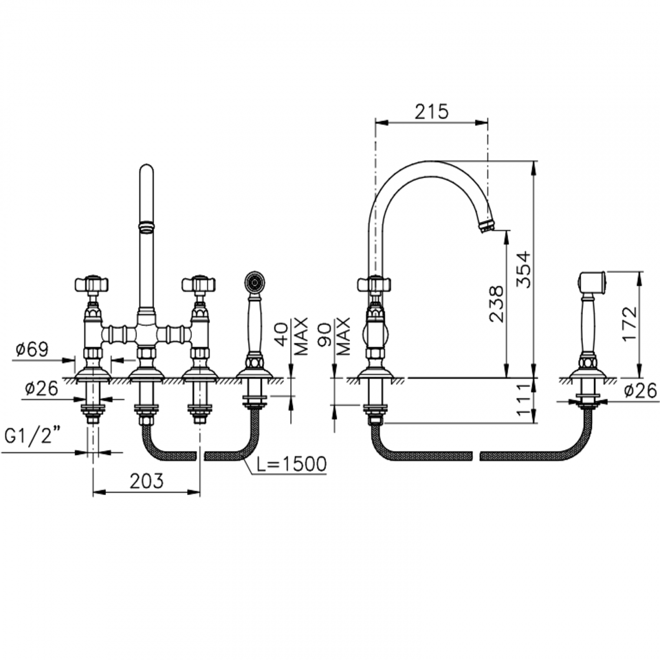 Officina Nicolazzi Dames Anglaises, Group sink swivel rod c/ removable shower
