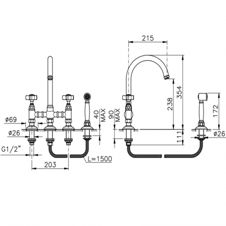 Officina Nicolazzi Dames Anglaises, Group sink swivel rod c/ removable shower