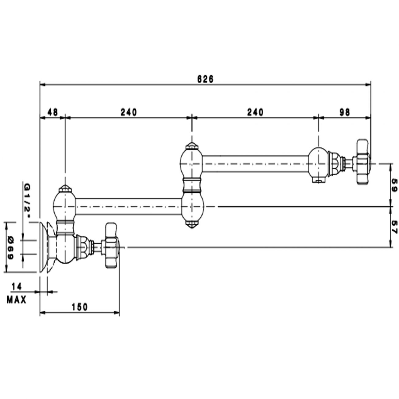 Officina Nicolazzi Dames Anglaises, Robinet de cuisine articulé avec arrêt
