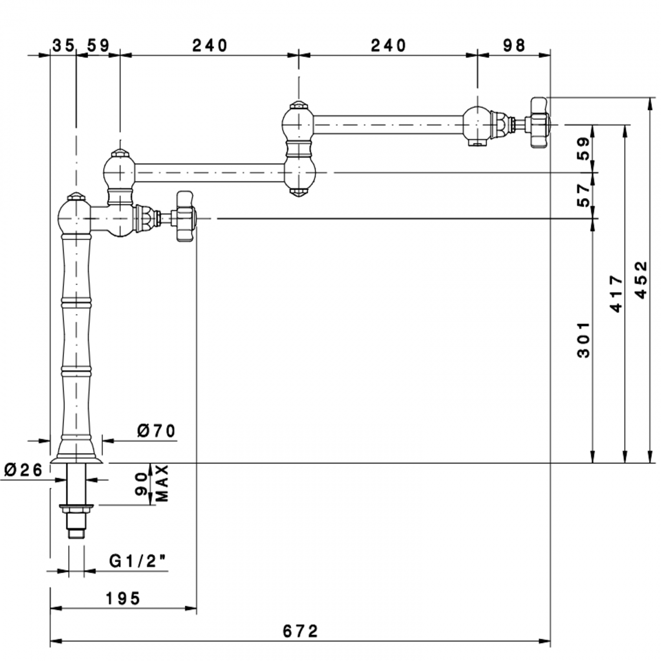 Officina Nicolazzi Dames Anglaises, Robinet de cuisine articulé avec arrêt