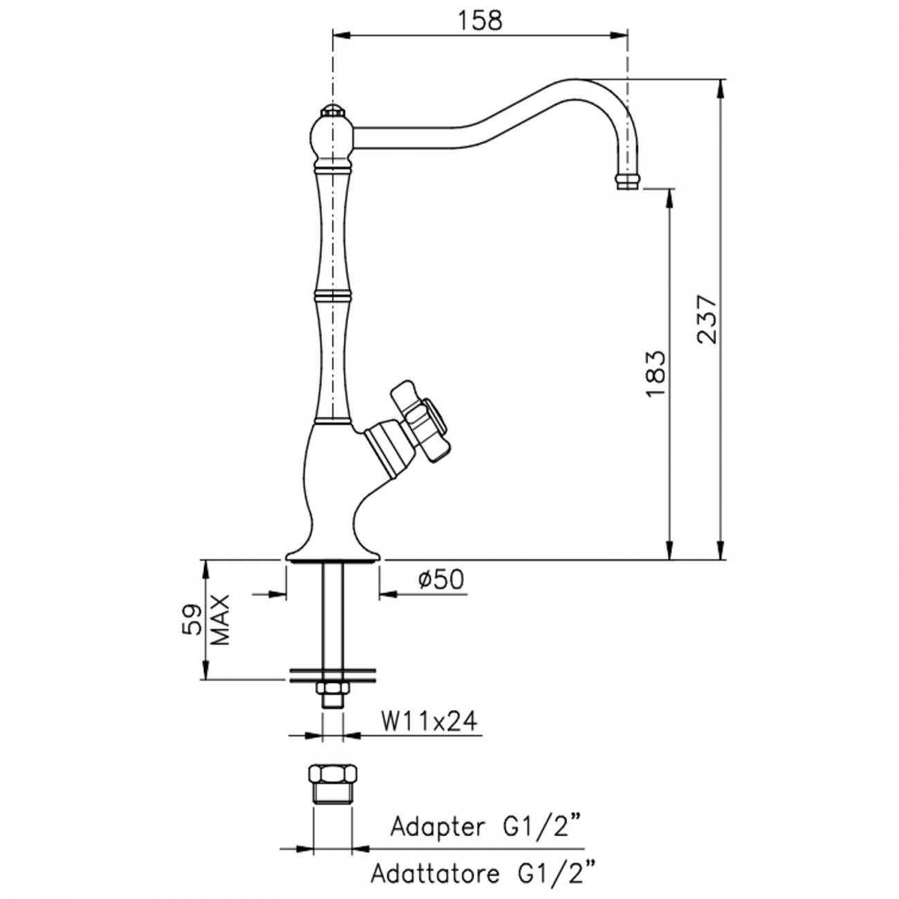 Officina Nicolazzi Dames Anglaises, Rubinetto singolo per filtro canna a colonna